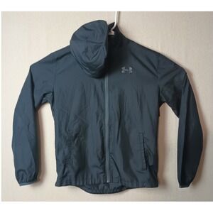 Under Armour Windbreaker Jacket Lightweight Running Hooded Gray Youth‎ Large M
